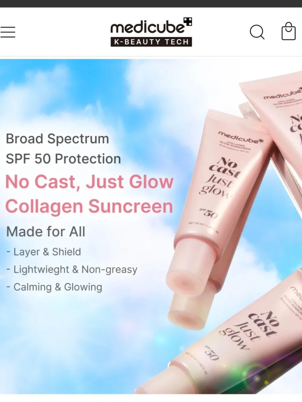 No Cast Just Glow Collagen Sunscreen | Lightweight SPF 50
